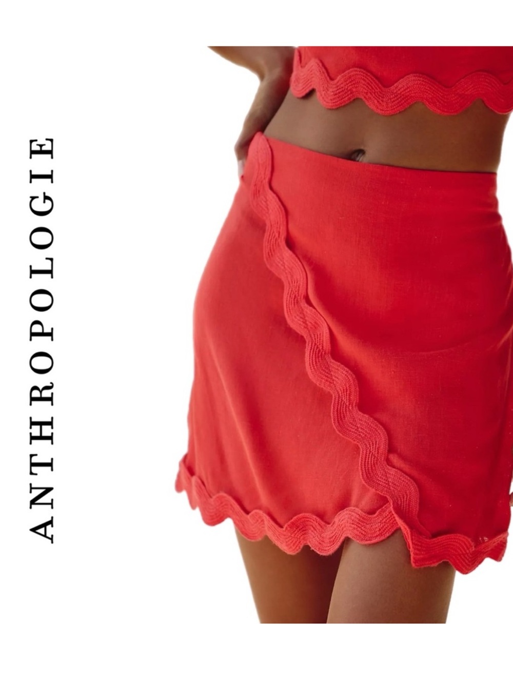 Anthropologie Celandine linen- blend ric rac trimmed Mini Skirt- NWT!!